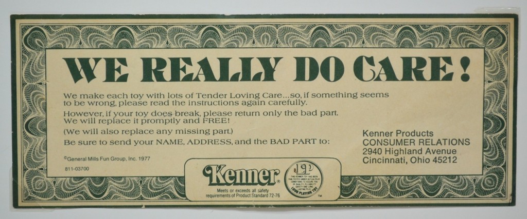 Kenner We Really Do Care Toy Certificate 1977