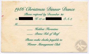 Kenner 1986 Dinner Dance Confirmation